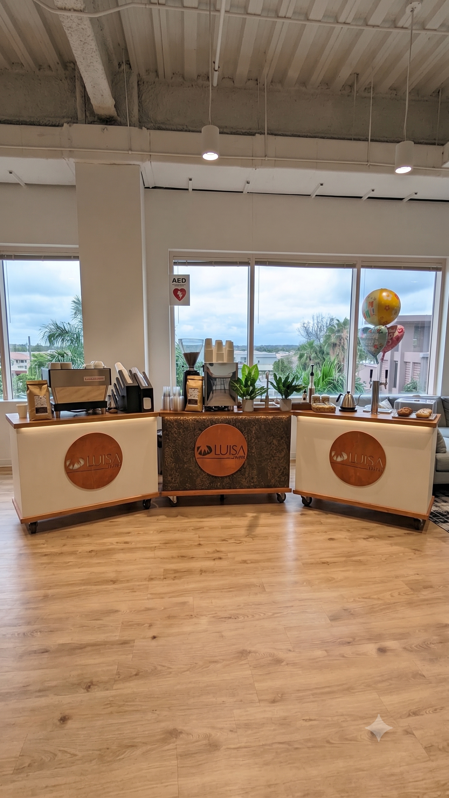 Luisa Coffee espresso bar setup at a corporate office event